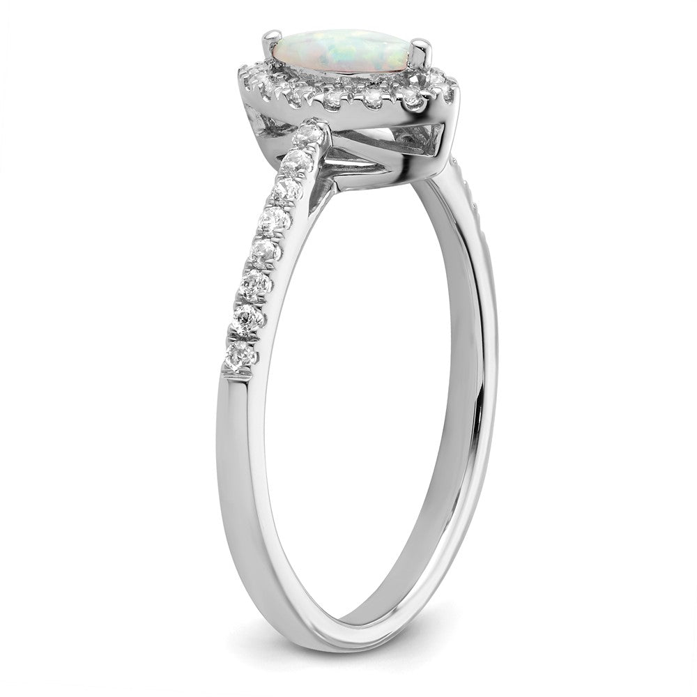 14K Weißgold Ring mit 0,2 ct. im Labor gezüchteten Diamanten VS/SI+ G+ und im Labor gezüchtetem Opal, Geburtsstein Oktober
