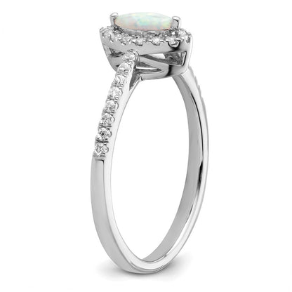 14K Weißgold Ring mit 0,2 ct. im Labor gezüchteten Diamanten VS/SI+ G+ und im Labor gezüchtetem Opal, Geburtsstein Oktober