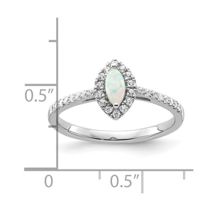 14K Weißgold Ring mit 0,2 ct. im Labor gezüchteten Diamanten VS/SI+ G+ und im Labor gezüchtetem Opal, Geburtsstein Oktober