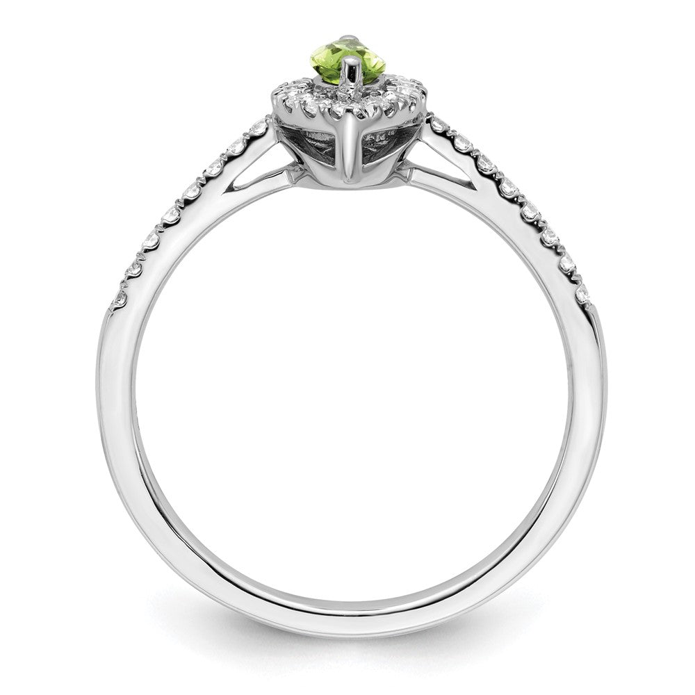 14K Weißgold Ring mit 0,2 ct. Labor gezüchteten Diamanten VS/SI+ G+ und Peridot, Geburtsstein für August