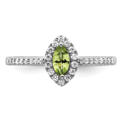 14K Weißgold Ring mit 0,2 ct. Labor gezüchteten Diamanten VS/SI+ G+ und Peridot, Geburtsstein für August