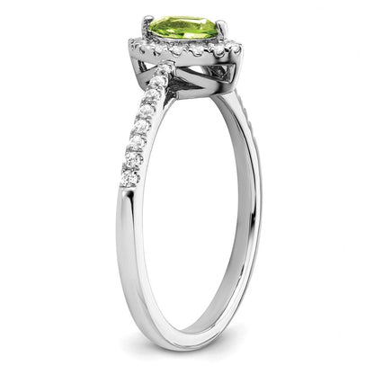 14K Weißgold Ring mit 0,2 ct. Labor gezüchteten Diamanten VS/SI+ G+ und Peridot, Geburtsstein für August