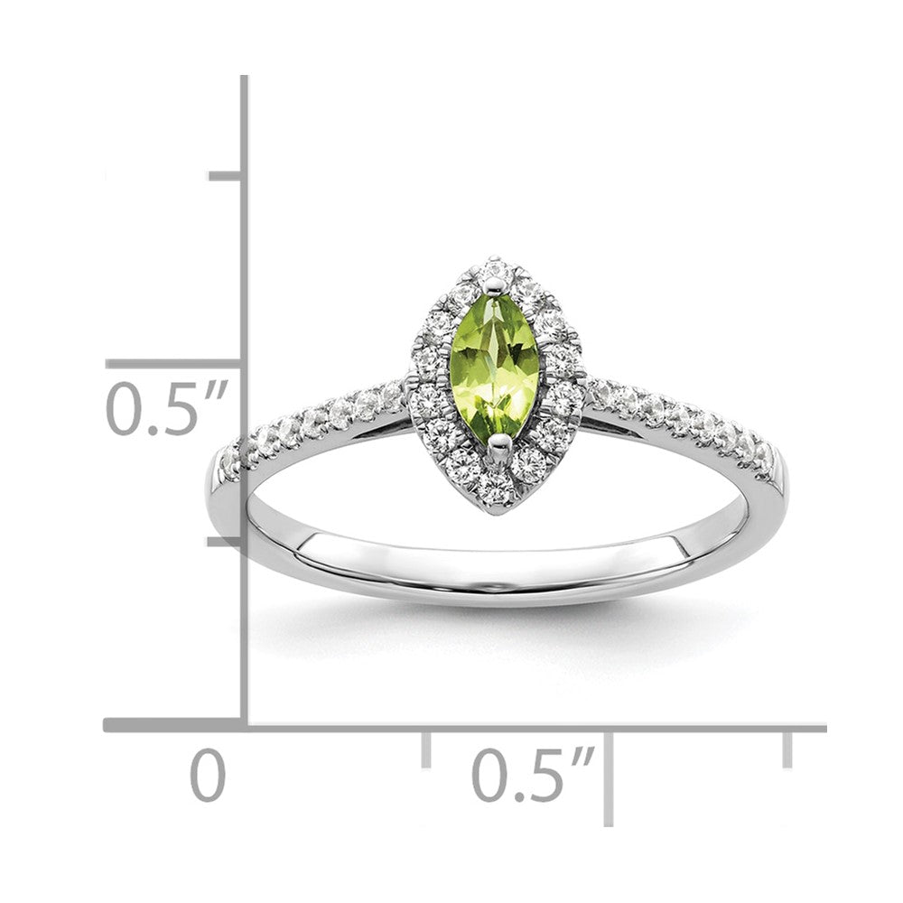 14K Weißgold Ring mit 0,2 ct. Labor gezüchteten Diamanten VS/SI+ G+ und Peridot, Geburtsstein für August