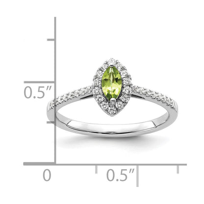 14K Weißgold Ring mit 0,2 ct. Labor gezüchteten Diamanten VS/SI+ G+ und Peridot, Geburtsstein für August