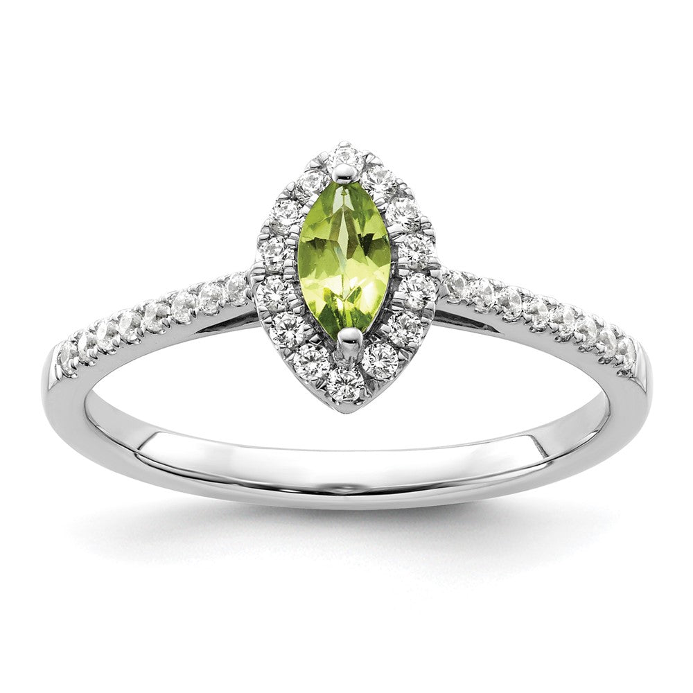 14K Weißgold Ring mit 0,2 ct. Labor gezüchteten Diamanten VS/SI+ G+ und Peridot, Geburtsstein für August