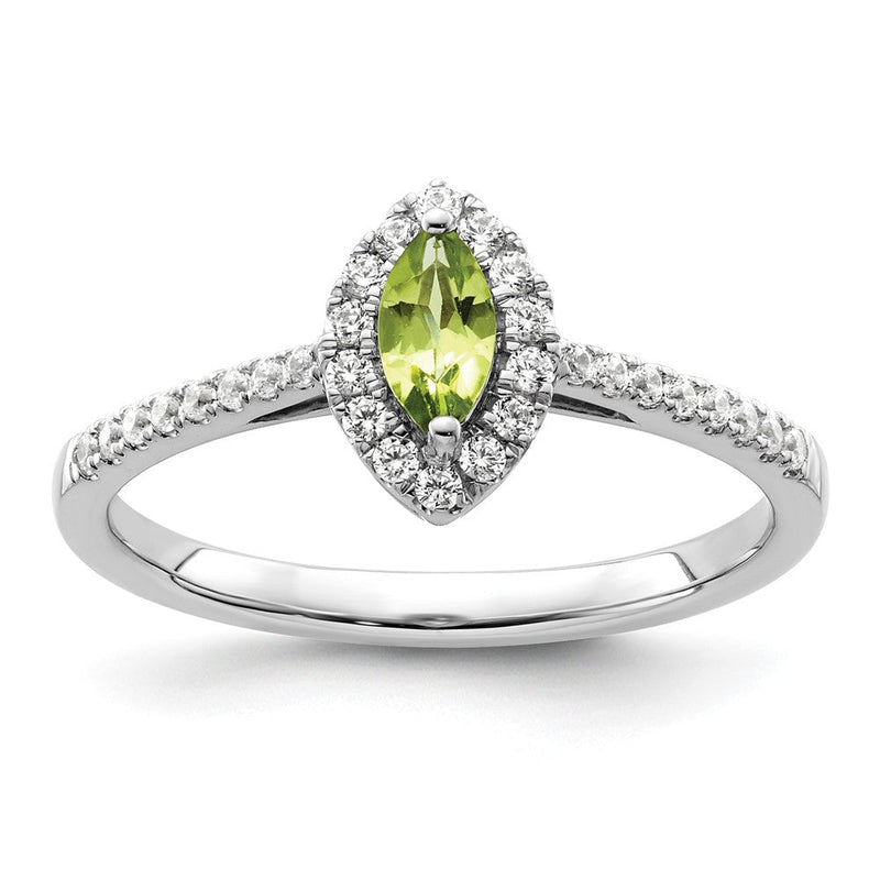 14K Weißgold Ring mit 0,2 ct. Labor gezüchteten Diamanten VS/SI+ G+ und Peridot, Geburtsstein für August