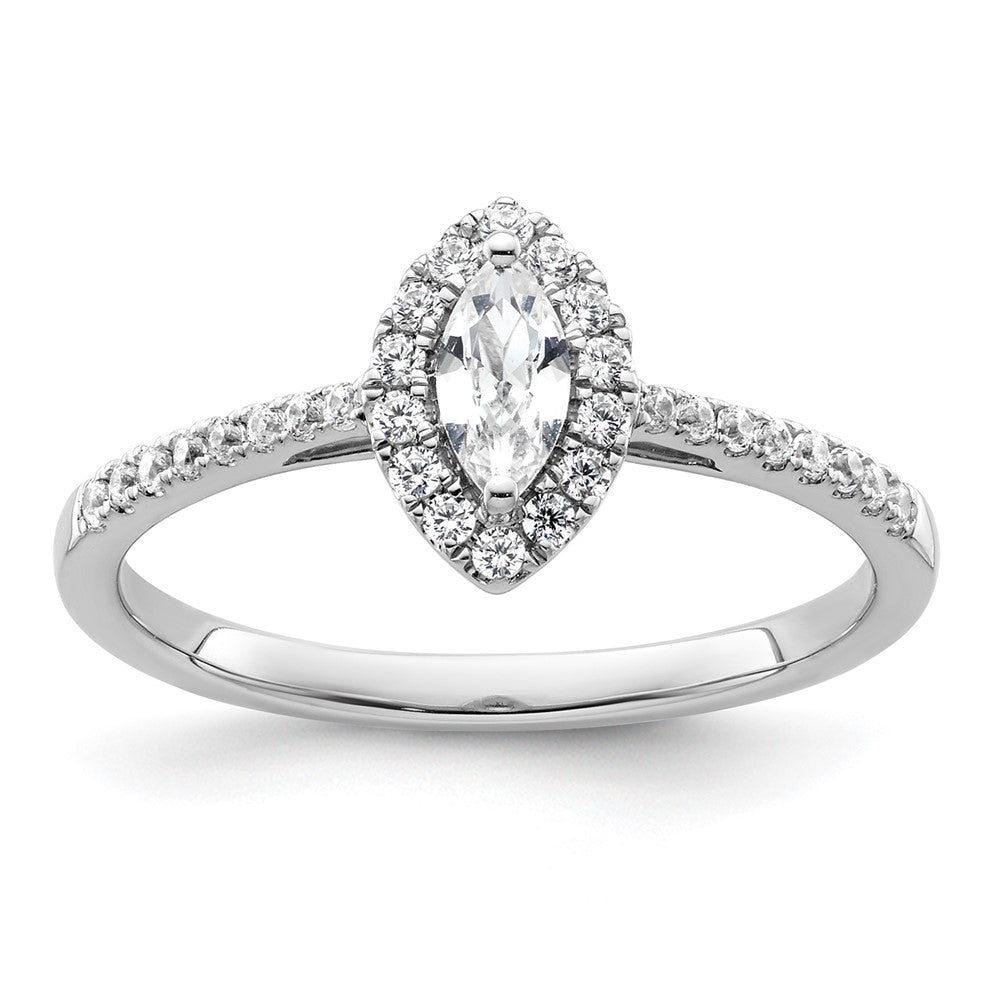 14K Weißgold Ring mit 0,2 ct. im Labor gezüchteten Diamanten VS/SI+ G+ und Weißem Saphir, Geburtsstein April