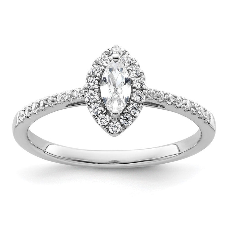 14K Weißgold Ring mit 0,2 ct. im Labor gezüchteten Diamanten VS/SI+ G+ und Weißem Saphir, Geburtsstein April