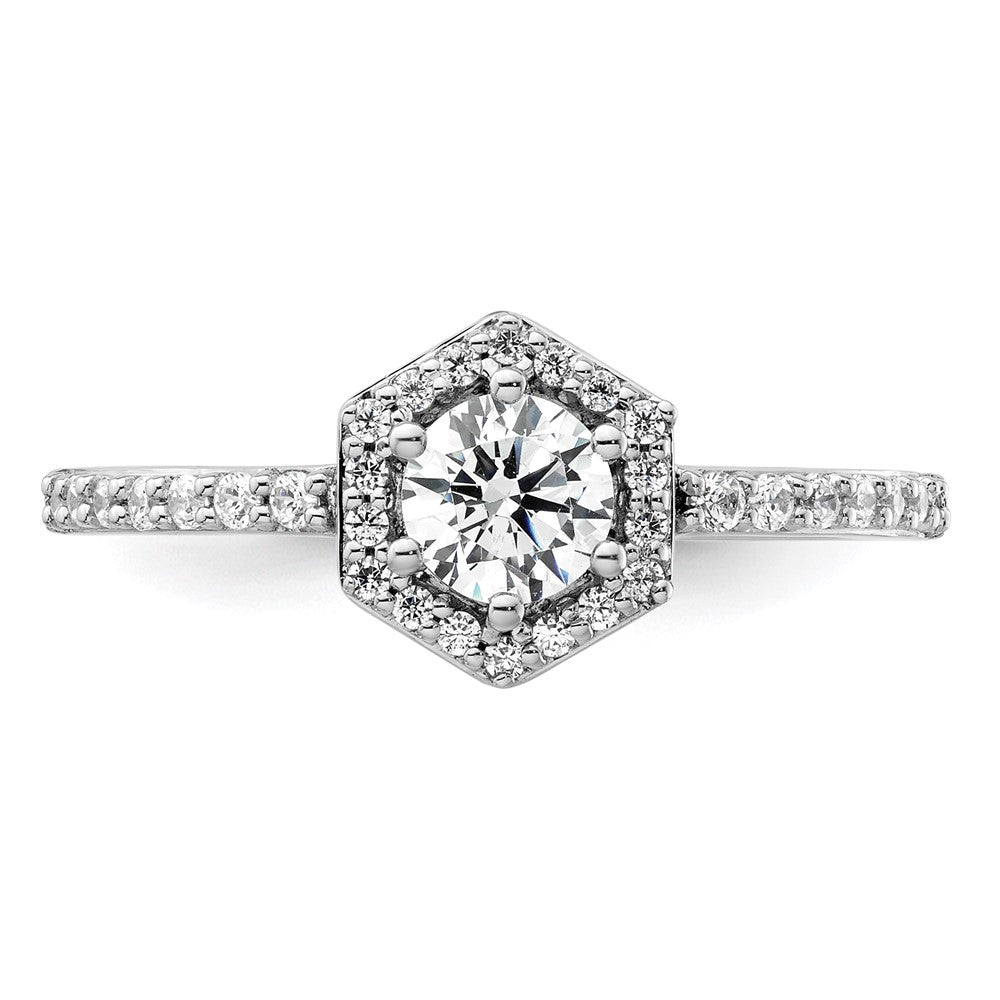 14K Weißgold Verlobungsring mit 0,625 ct. im Labor gezüchteten Diamanten VS/SI+ G+, rund, geometrischer Halo