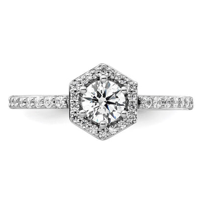 14K Weißgold Verlobungsring mit 0,625 ct. im Labor gezüchteten Diamanten VS/SI+ G+, rund, geometrischer Halo