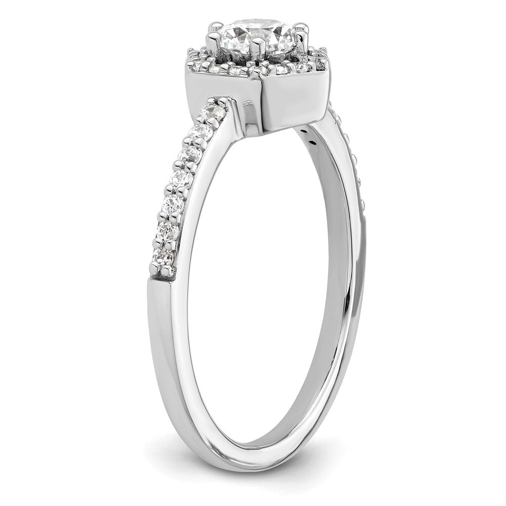 14K Weißgold Verlobungsring mit 0,625 ct. im Labor gezüchteten Diamanten VS/SI+ G+, rund, geometrischer Halo