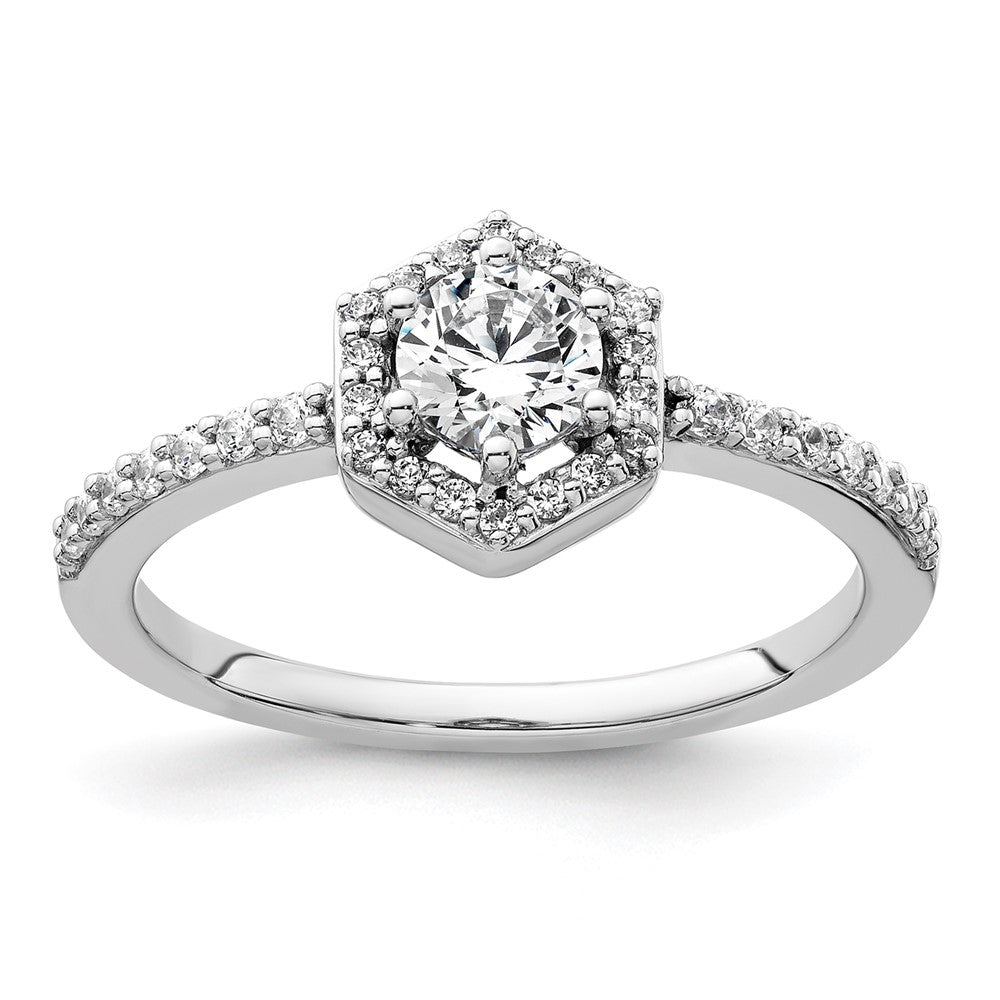 14K Weißgold Verlobungsring mit 0,625 ct. im Labor gezüchteten Diamanten VS/SI+ G+, rund, geometrischer Halo