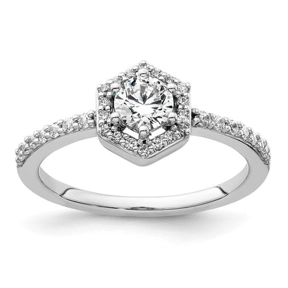 14K Weißgold Verlobungsring mit 0,625 ct. im Labor gezüchteten Diamanten VS/SI+ G+, rund, geometrischer Halo
