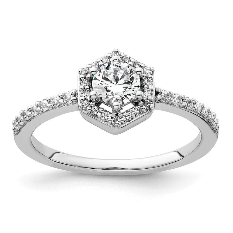 14K Weißgold Verlobungsring mit 0,625 ct. im Labor gezüchteten Diamanten VS/SI+ G+, rund, geometrischer Halo