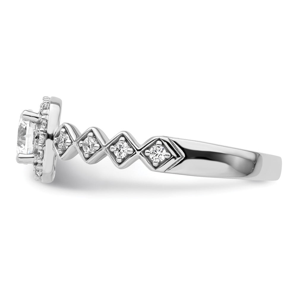 14K Weißgold Verlobungsring mit 0,75 ct. im Rundschliff, Laborgezüchteten Diamanten VS/SI+ G+ und durchgehender Halo-Fassung
