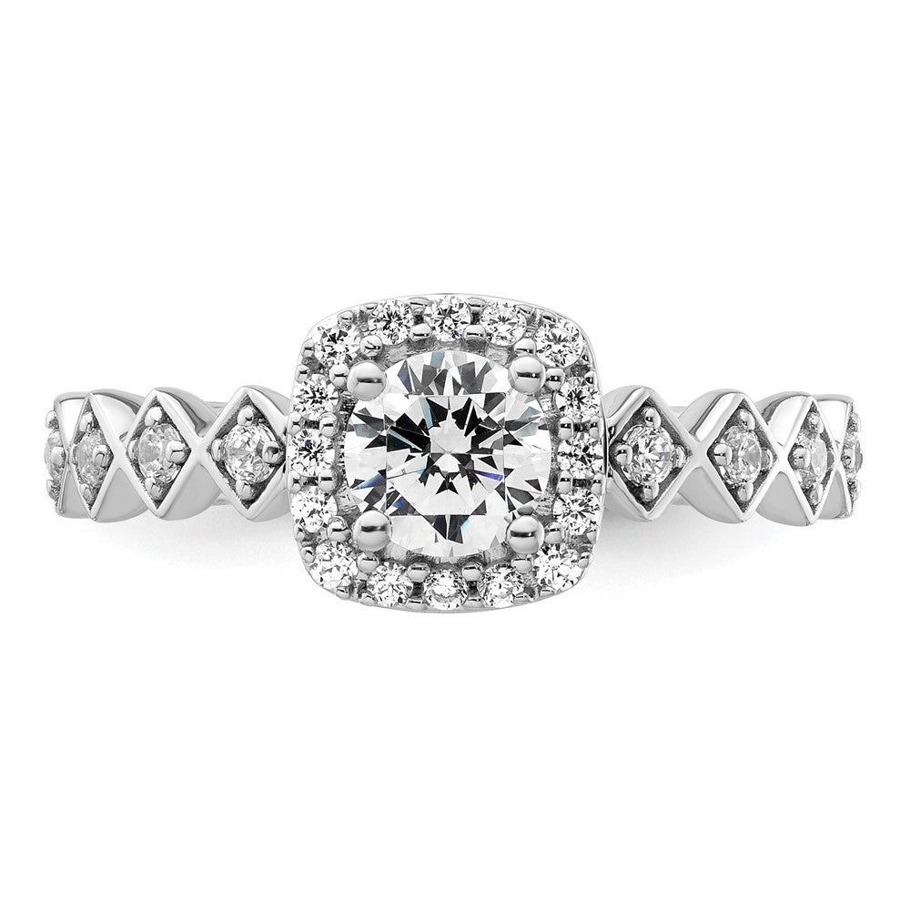 14K Weißgold Verlobungsring mit 0,75 ct. im Rundschliff, Laborgezüchteten Diamanten VS/SI+ G+ und durchgehender Halo-Fassung
