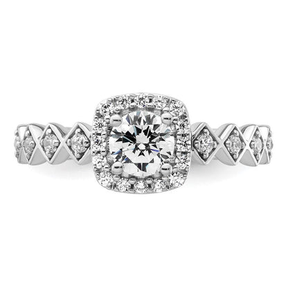 14K Weißgold Verlobungsring mit 0,75 ct. im Rundschliff, Laborgezüchteten Diamanten VS/SI+ G+ und durchgehender Halo-Fassung