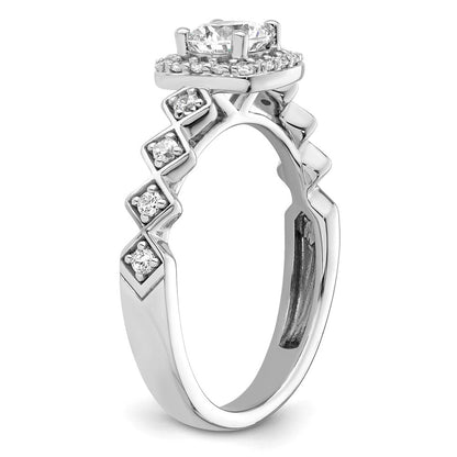14K Weißgold Verlobungsring mit 0,75 ct. im Rundschliff, Laborgezüchteten Diamanten VS/SI+ G+ und durchgehender Halo-Fassung