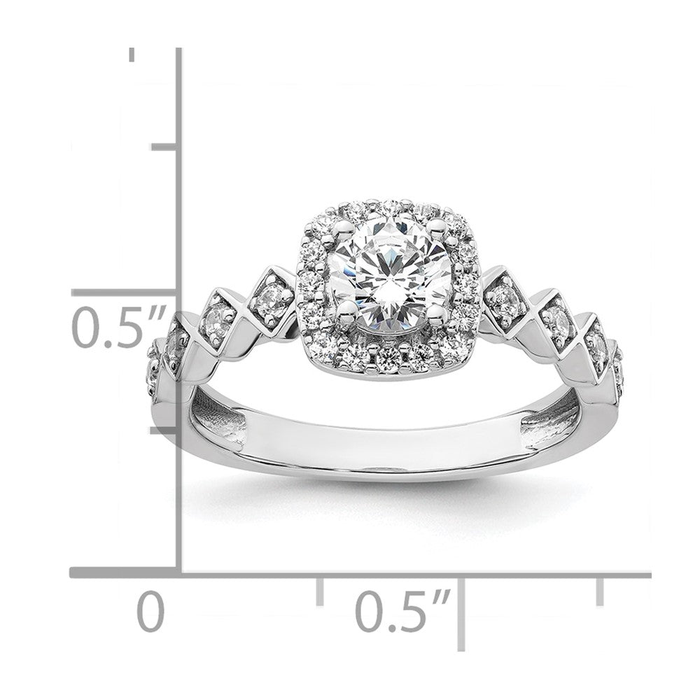 14K Weißgold Verlobungsring mit 0,75 ct. im Rundschliff, Laborgezüchteten Diamanten VS/SI+ G+ und durchgehender Halo-Fassung