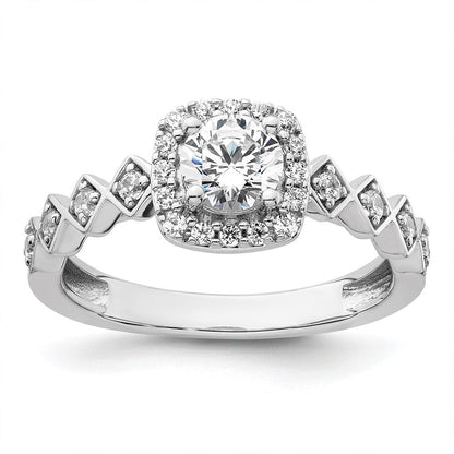 14K Weißgold Verlobungsring mit 0,75 ct. im Rundschliff, Laborgezüchteten Diamanten VS/SI+ G+ und durchgehender Halo-Fassung