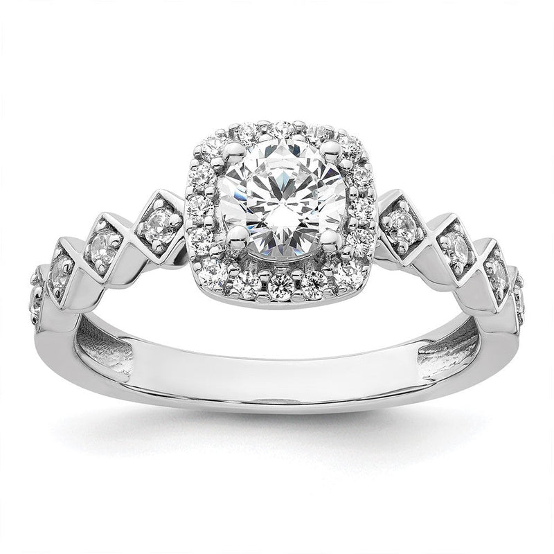 14K Weißgold Verlobungsring mit 0,75 ct. im Rundschliff, Laborgezüchteten Diamanten VS/SI+ G+ und durchgehender Halo-Fassung