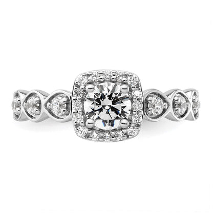 14K Weißgold Verlobungsring mit 0,875 ct. Laborgezüchteten Diamanten, rundem Schliff und Halo-Fassung, VS/SI+ G+