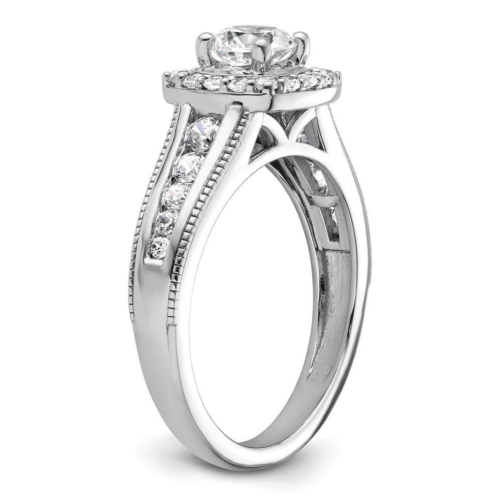 14K Weißgold Verlobungsring mit 1 ct. Laborgezüchtetem Diamant im Rundschliff, VS/SI+ G+, mit Halo-Fassung