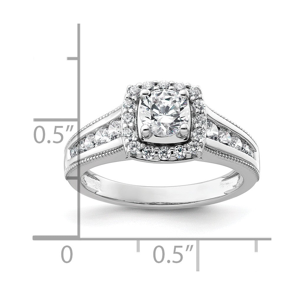 14K Weißgold Verlobungsring mit 1 ct. Laborgezüchtetem Diamant im Rundschliff, VS/SI+ G+, mit Halo-Fassung
