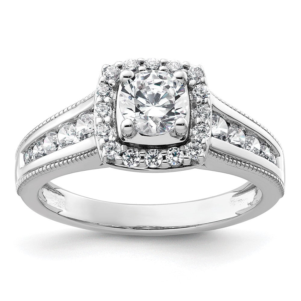 14K Weißgold Verlobungsring mit 1 ct. Laborgezüchtetem Diamant im Rundschliff, VS/SI+ G+, mit Halo-Fassung