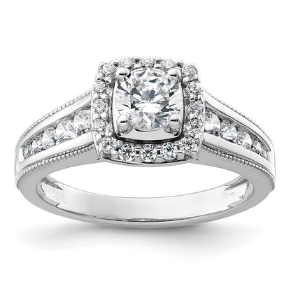 14K Weißgold Verlobungsring mit 1 ct. Laborgezüchtetem Diamant im Rundschliff, VS/SI+ G+, mit Halo-Fassung
