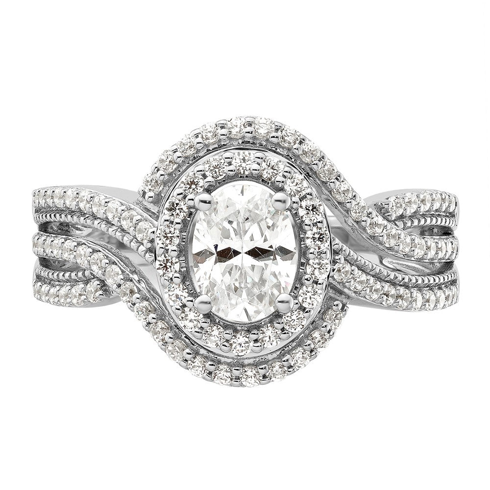 14K Weißgold Verlobungsring mit Halo aus Laborgezüchteten Diamanten im Ovalschliff, VS/SI FGH, Semi-Mount