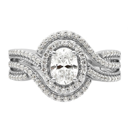 14K Weißgold Verlobungsring mit 1 ct. Labor-gezüchtetem Diamant VS/SI+ G+ im Rundschliff, Bypass-Design