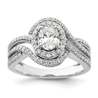 14K Weißgold Verlobungsring mit Halo aus Laborgezüchteten Diamanten im Ovalschliff, VS/SI FGH, Semi-Mount