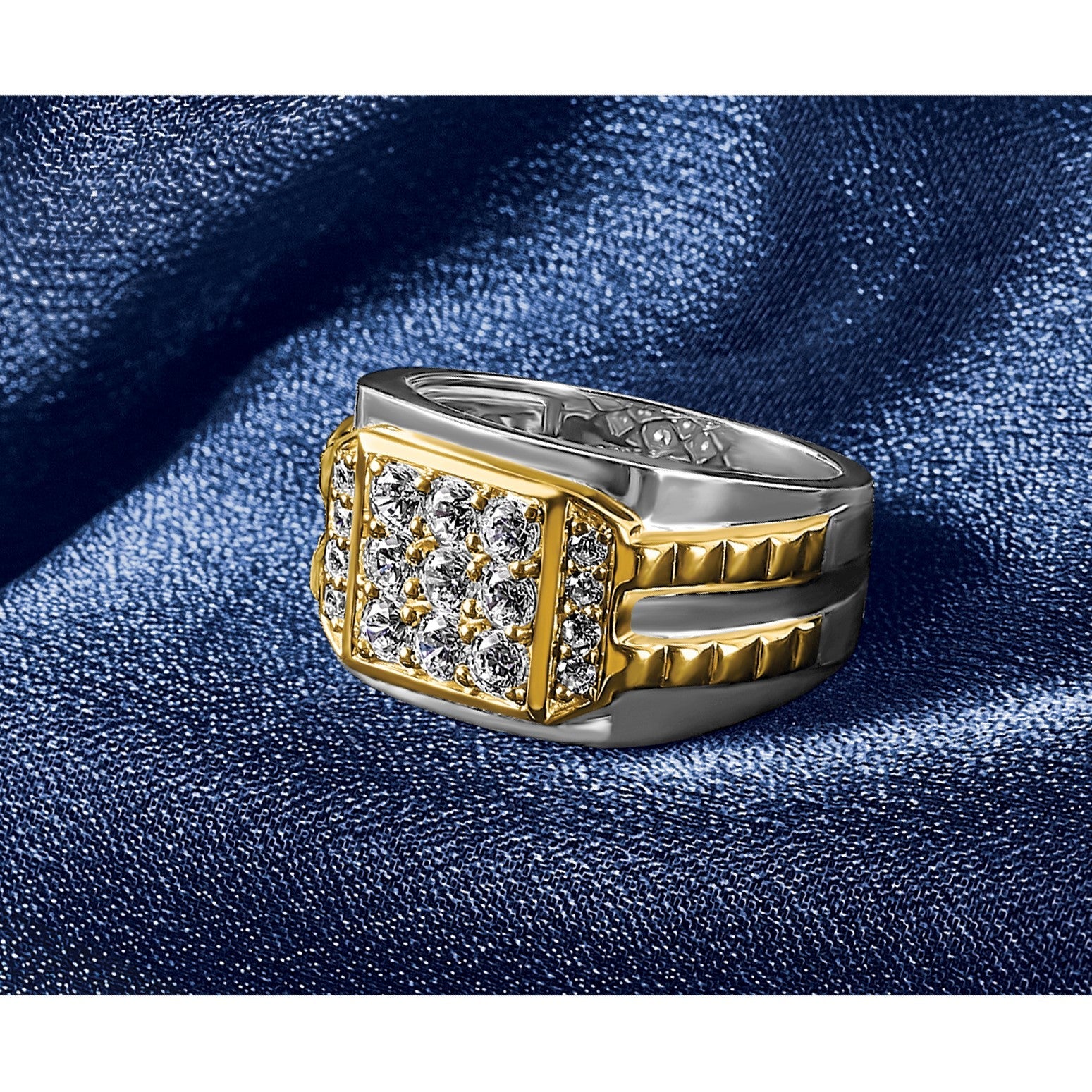 Herrenring aus 14K Bicolor-Gold mit 1,2 ct. Labor-gezüchteten Diamanten VS/SI+ G+