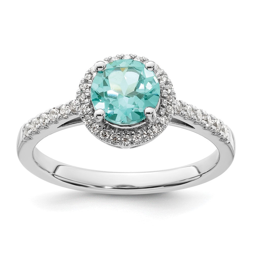 Pure Serenity 14K Weißgold Ring mit 0,2 ct. im Labor gezüchteten Diamanten VS/SI+ G+ und im Labor gezüchtetem Paraiba-Turmalin