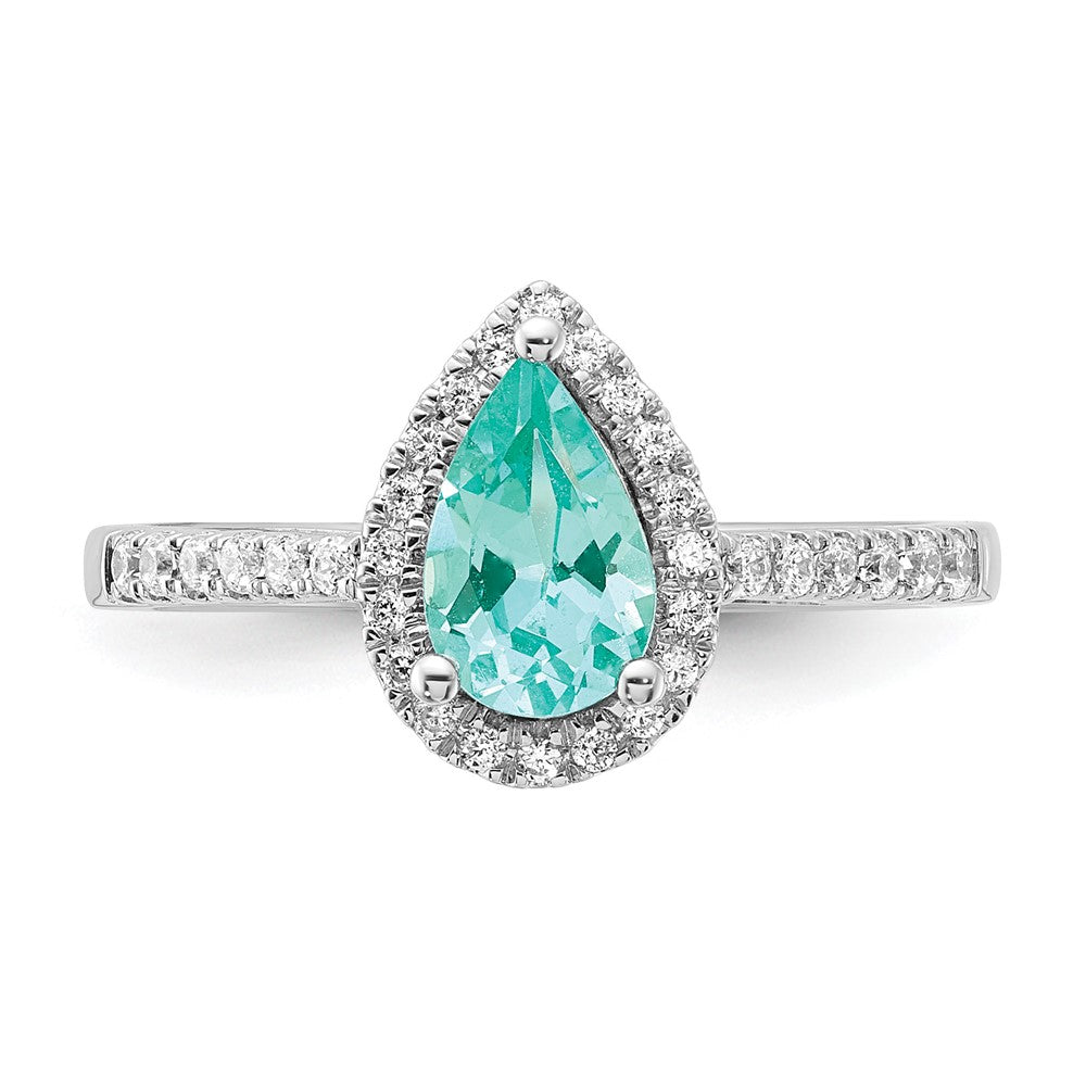 Pure Serenity 14K Weißgold Ring mit 0,25 ct. im Birnenschliff gezüchteten Diamanten VS/SI+ G+ und gezüchtetem Paraiba