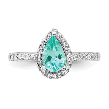 Pure Serenity 14K Weißgold Ring mit 0,25 ct. im Birnenschliff gezüchteten Diamanten VS/SI+ G+ und gezüchtetem Paraiba