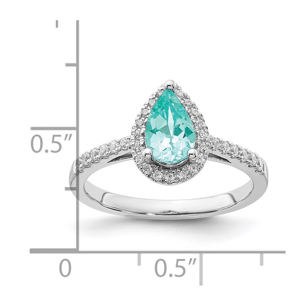 Pure Serenity 14K Weißgold Ring mit 0,25 ct. im Birnenschliff gezüchteten Diamanten VS/SI+ G+ und gezüchtetem Paraiba
