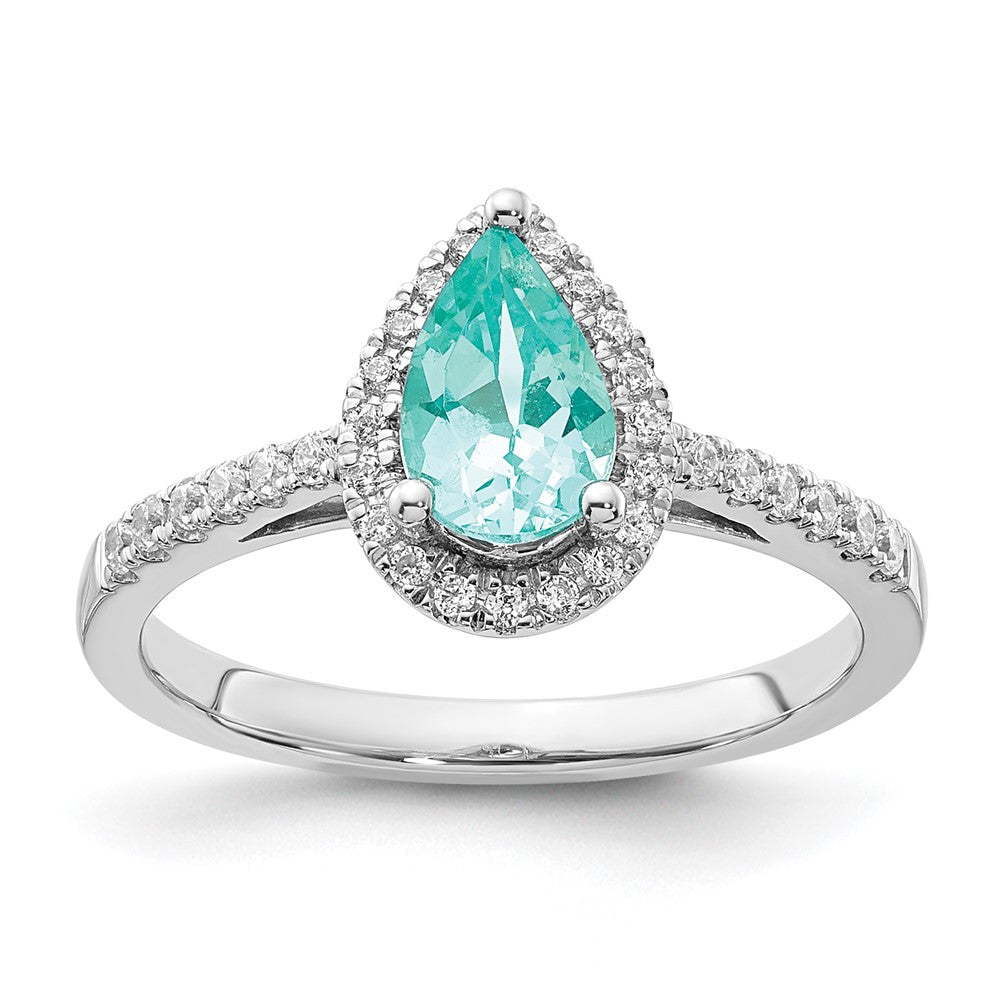 Pure Serenity 14K Weißgold Ring mit 0,25 ct. im Birnenschliff gezüchteten Diamanten VS/SI+ G+ und gezüchtetem Paraiba