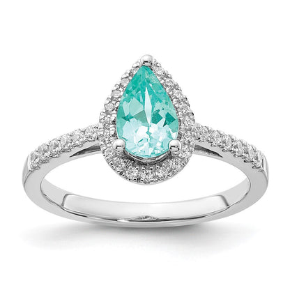 Pure Serenity 14K Weißgold Ring mit 0,25 ct. im Birnenschliff gezüchteten Diamanten VS/SI+ G+ und gezüchtetem Paraiba