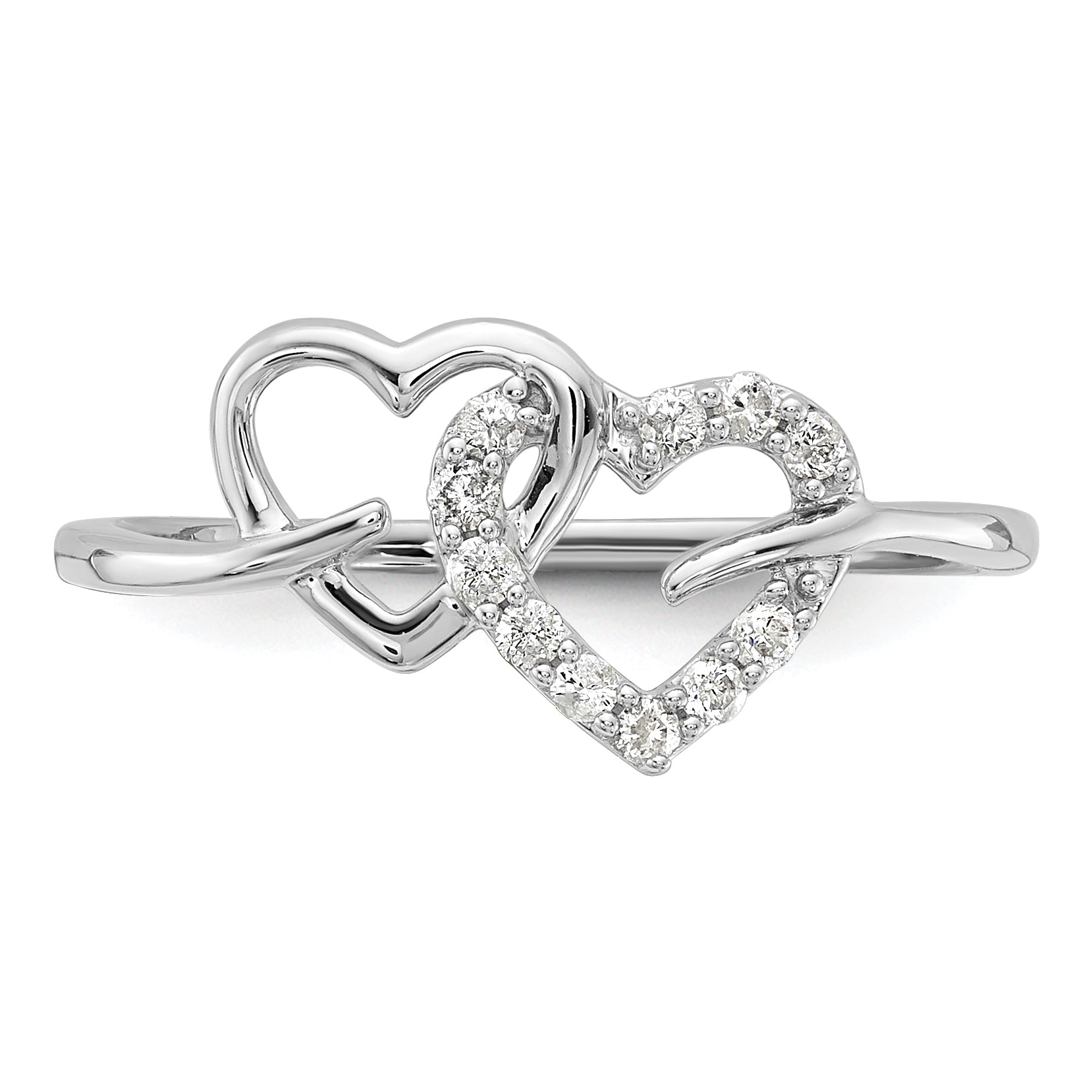 14K Weißgold Ring mit 0,125 ct. Labor-gewachsenem Diamanten VS/SI+ G+ Doppelherz