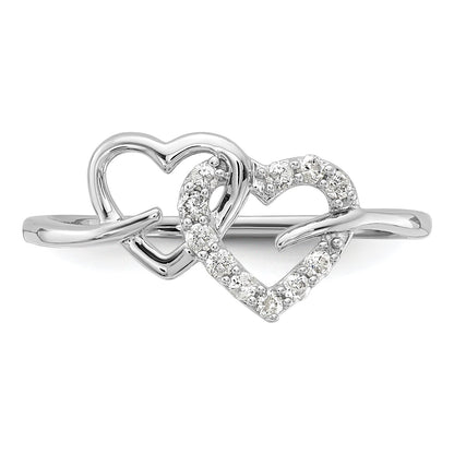 14K Weißgold Ring mit 0,125 ct. Labor-gewachsenem Diamanten VS/SI+ G+ Doppelherz