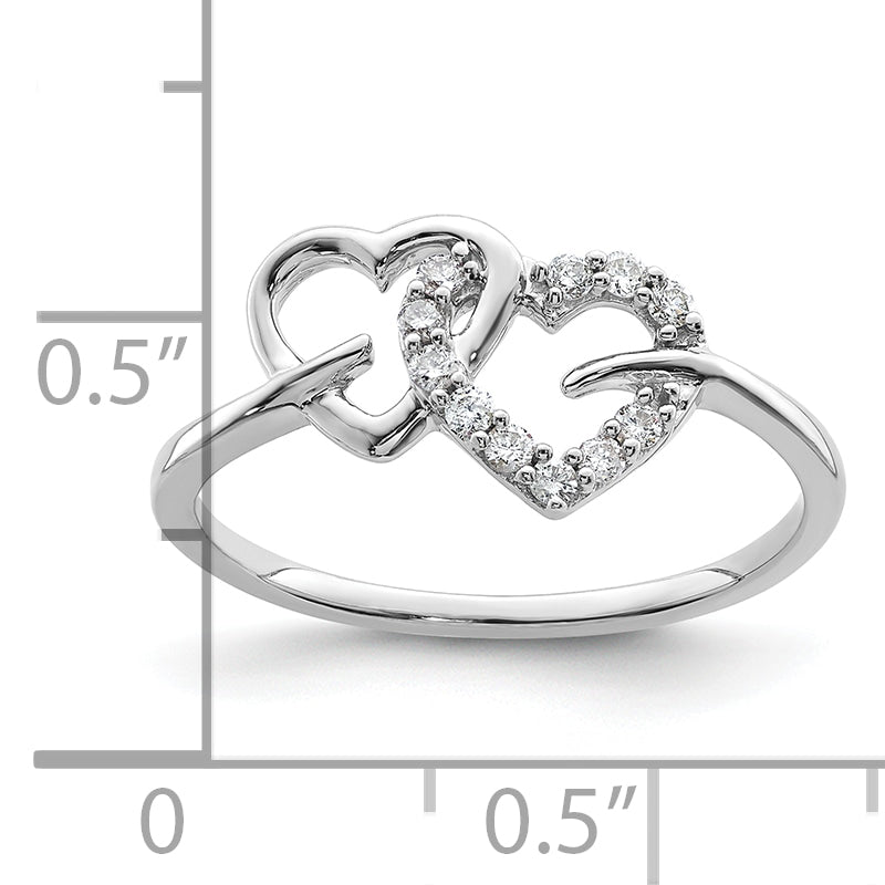 14K Weißgold Ring mit 0,125 ct. Labor-gewachsenem Diamanten VS/SI+ G+ Doppelherz