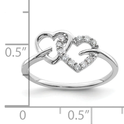 14K Weißgold Ring mit 0,125 ct. Labor-gewachsenem Diamanten VS/SI+ G+ Doppelherz