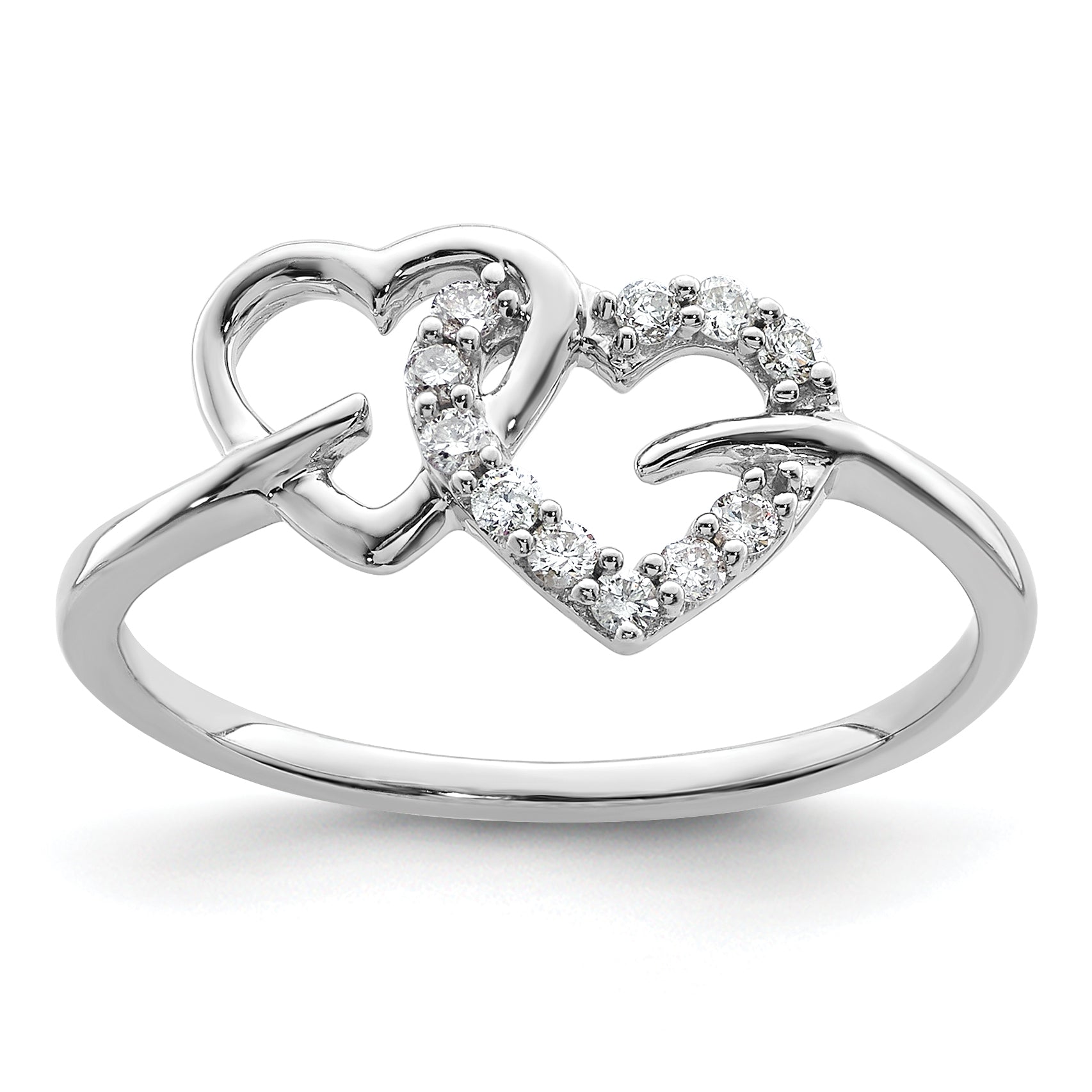14K Weißgold Ring mit 0,125 ct. Labor-gewachsenem Diamanten VS/SI+ G+ Doppelherz