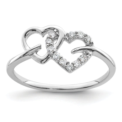 14K Weißgold Ring mit 0,125 ct. Labor-gewachsenem Diamanten VS/SI+ G+ Doppelherz