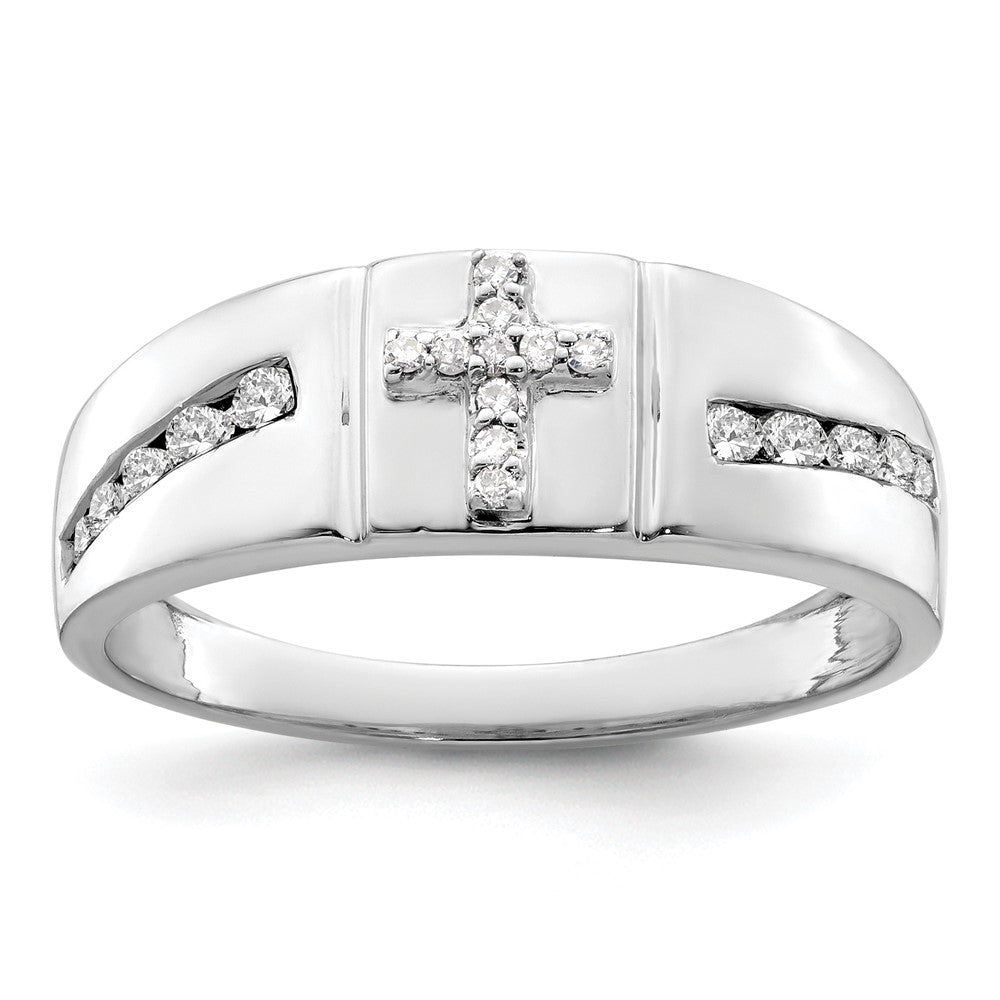 14K Weißgold Herrenring mit Kreuz, 0,25 ct. Laborgezüchteten Diamanten, VS/SI+ G+
