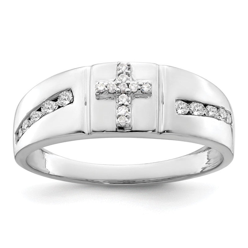 14K Weißgold Herrenring mit Kreuz, 0,25 ct. Laborgezüchteten Diamanten, VS/SI+ G+