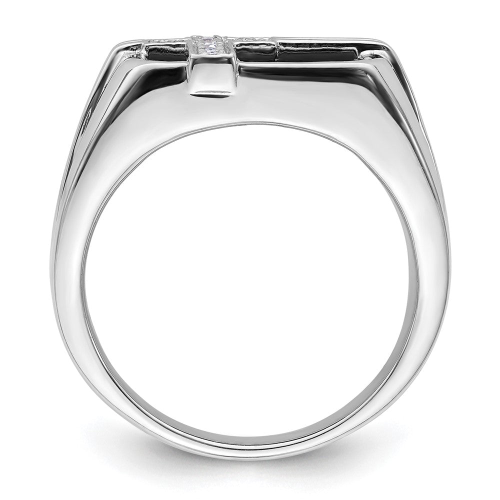 14K Weißgold Ring mit 0,05 ct. Laborgezüchtetem Diamant VS/SI+ G+ und Onyx-Kreuz für Herren