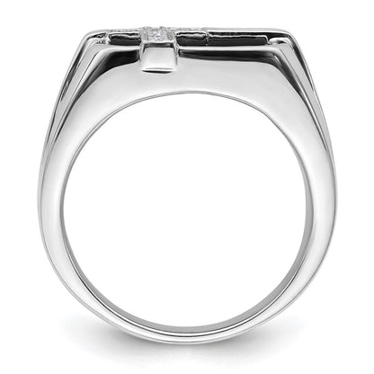 14K Weißgold Ring mit 0,05 ct. Laborgezüchtetem Diamant VS/SI+ G+ und Onyx-Kreuz für Herren